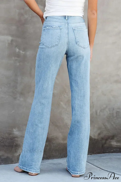 Stretch Blue High Waist Loose Wide Leg Vintage Fashionable Washed Straight Casual Jean