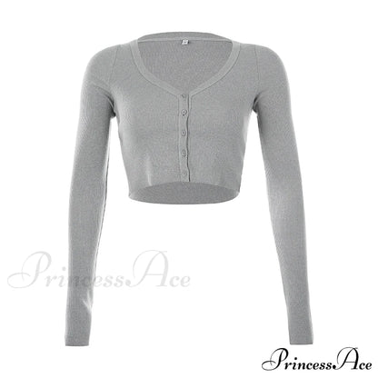 Stretchy Long Sleeve Crop Tops Cardigan