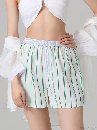 Stripe Button Elastic Waist Short