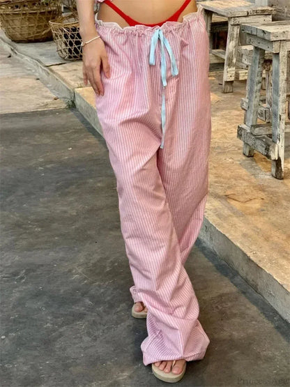 Stripe Drawstring Wide Leg Casual Sweatpant Pant