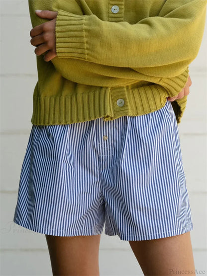 Striped Button High Waist Short