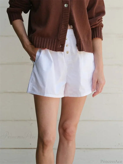 Striped Button High Waist Short