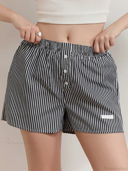 Striped Button Wide Leg Lounge Short