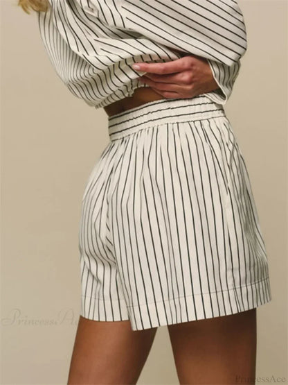 Striped Button Wide Leg Short