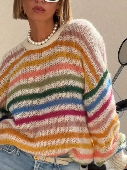 Striped Colorful Round Neck Sweater