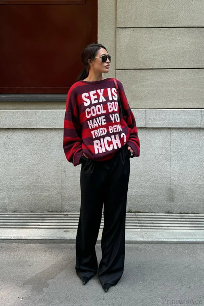 Striped Crew Neck Loose Knit Sweater