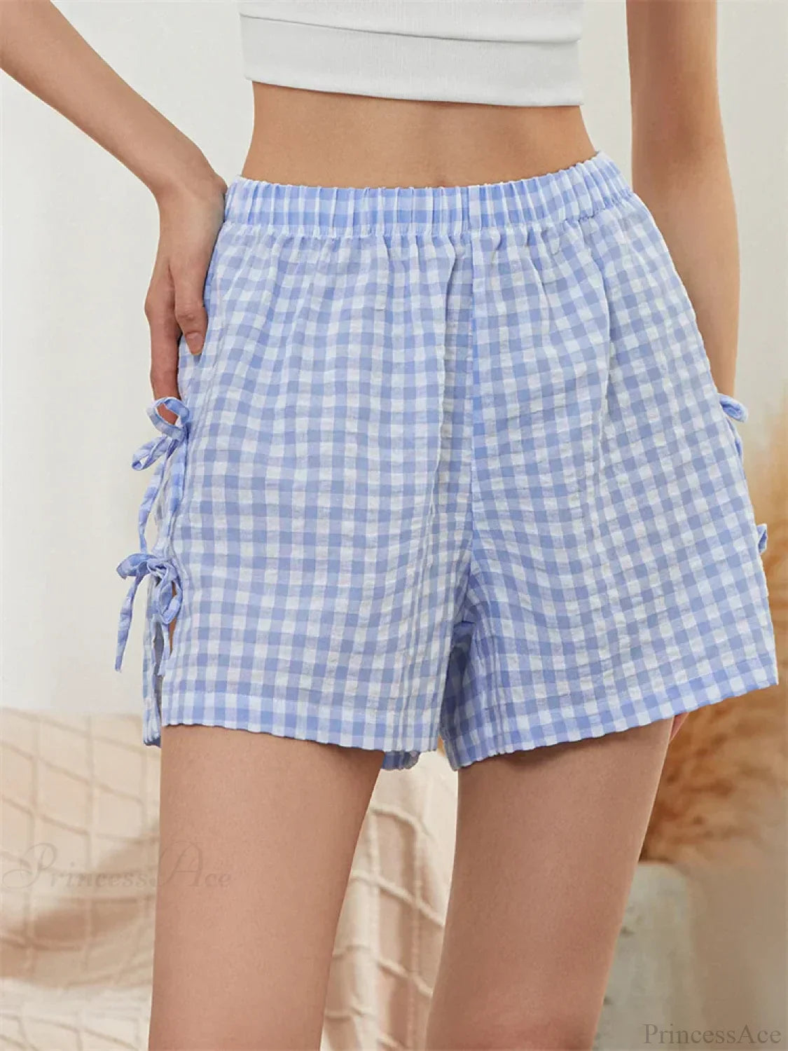 Striped Cutout Tie-Up Bow Short