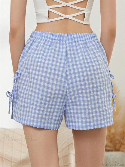 Striped Cutout Tie-Up Bow Short