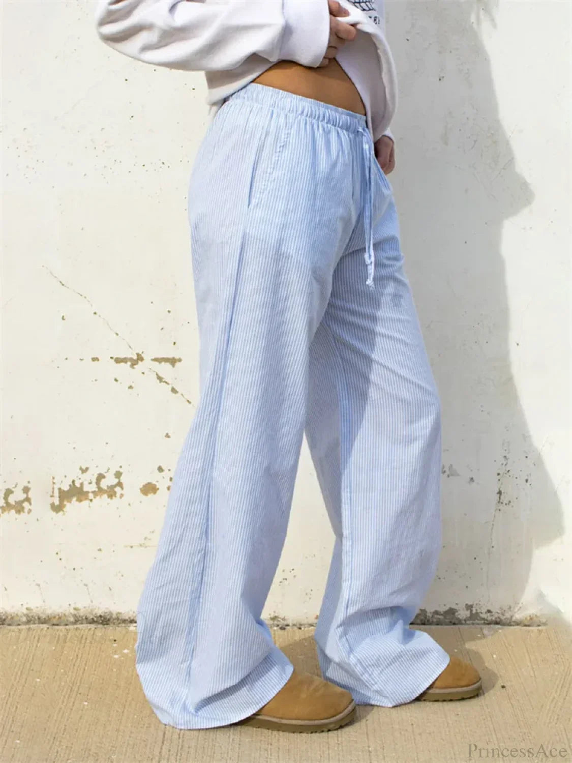 Striped Drawstring Loose Straight Summer Pant