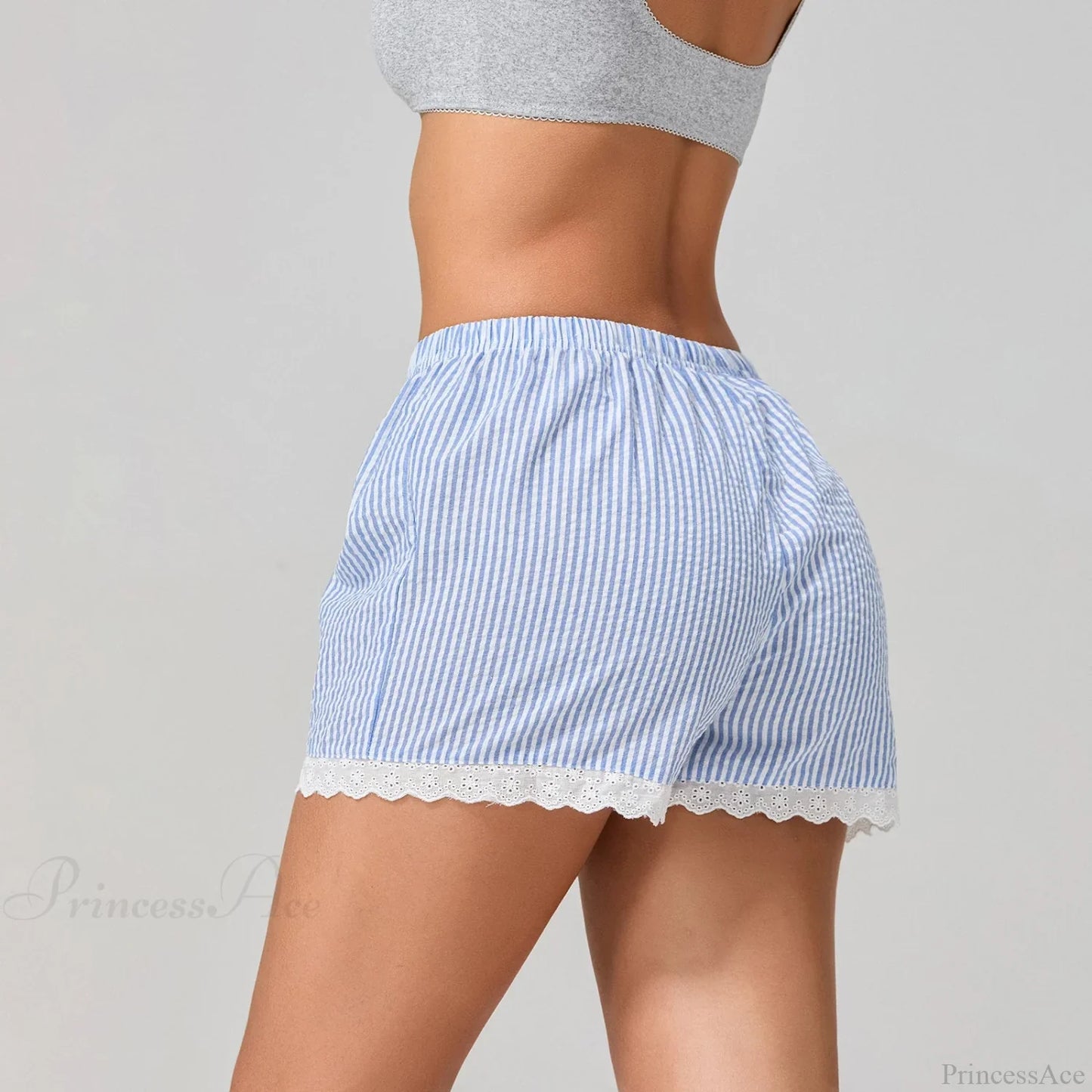 Striped Lace Trim Wide Leg Short