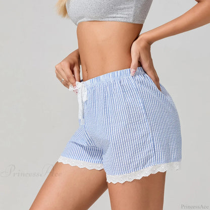 Striped Lace Trim Wide Leg Short