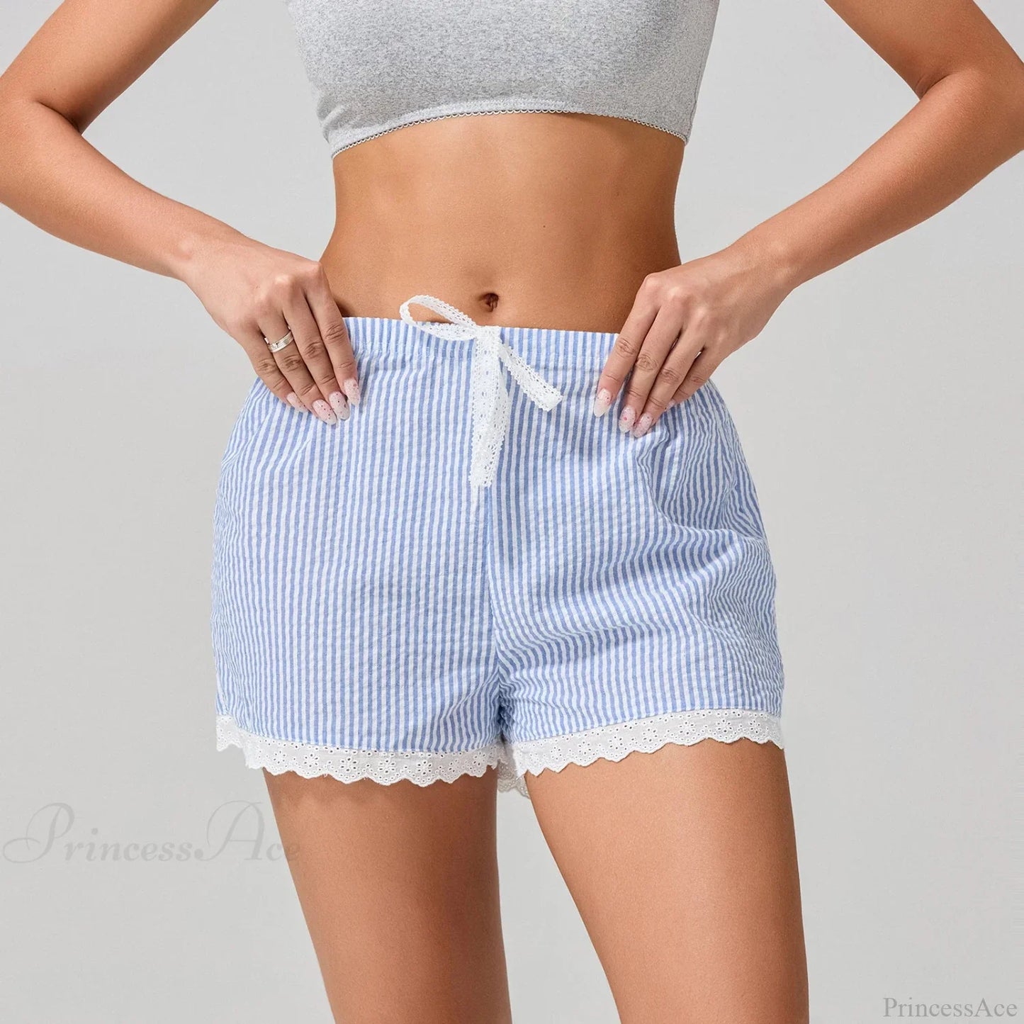 Striped Lace Trim Wide Leg Short