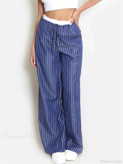 Striped Patchwork Drawstring High Waist Pant