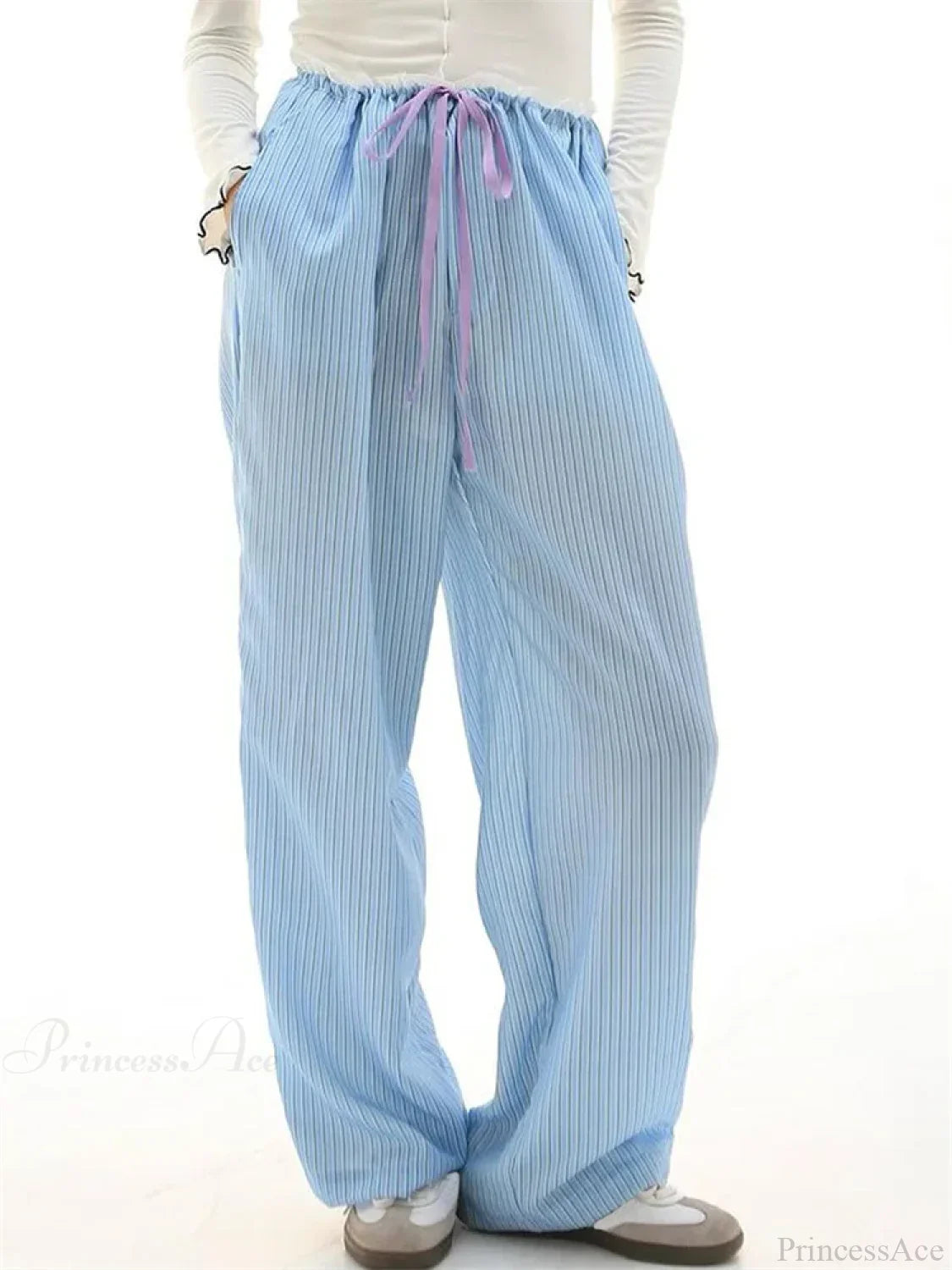 Striped Ruffles Drawstring Elastic Waist Casual Pant