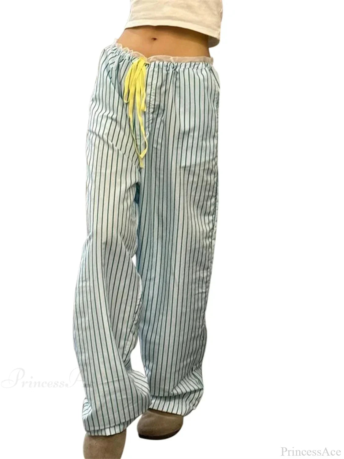 Striped Ruffles Drawstring Elastic Waist Casual Pant
