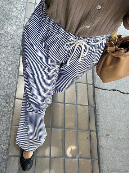 Striped Summer Loose Long Drawstring Pant