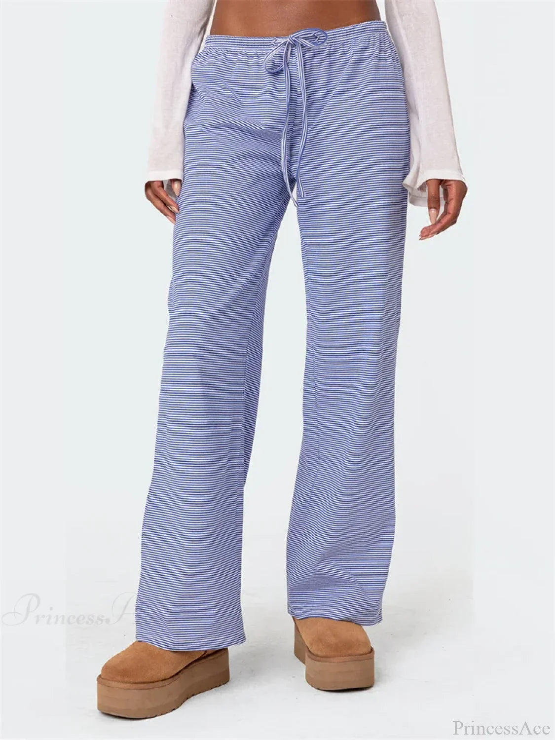 Striped Tie-Up Elastic Waist Loose Casual Pant