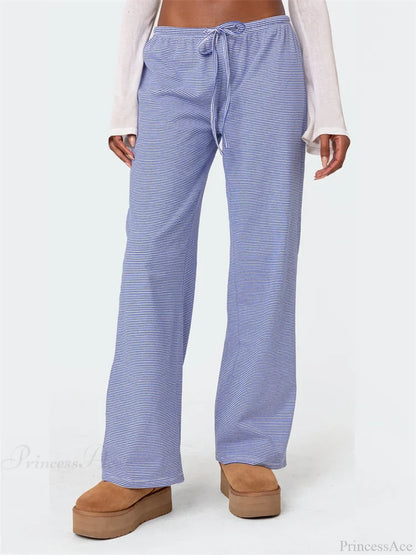 Striped Tie-Up Elastic Waist Loose Casual Pant