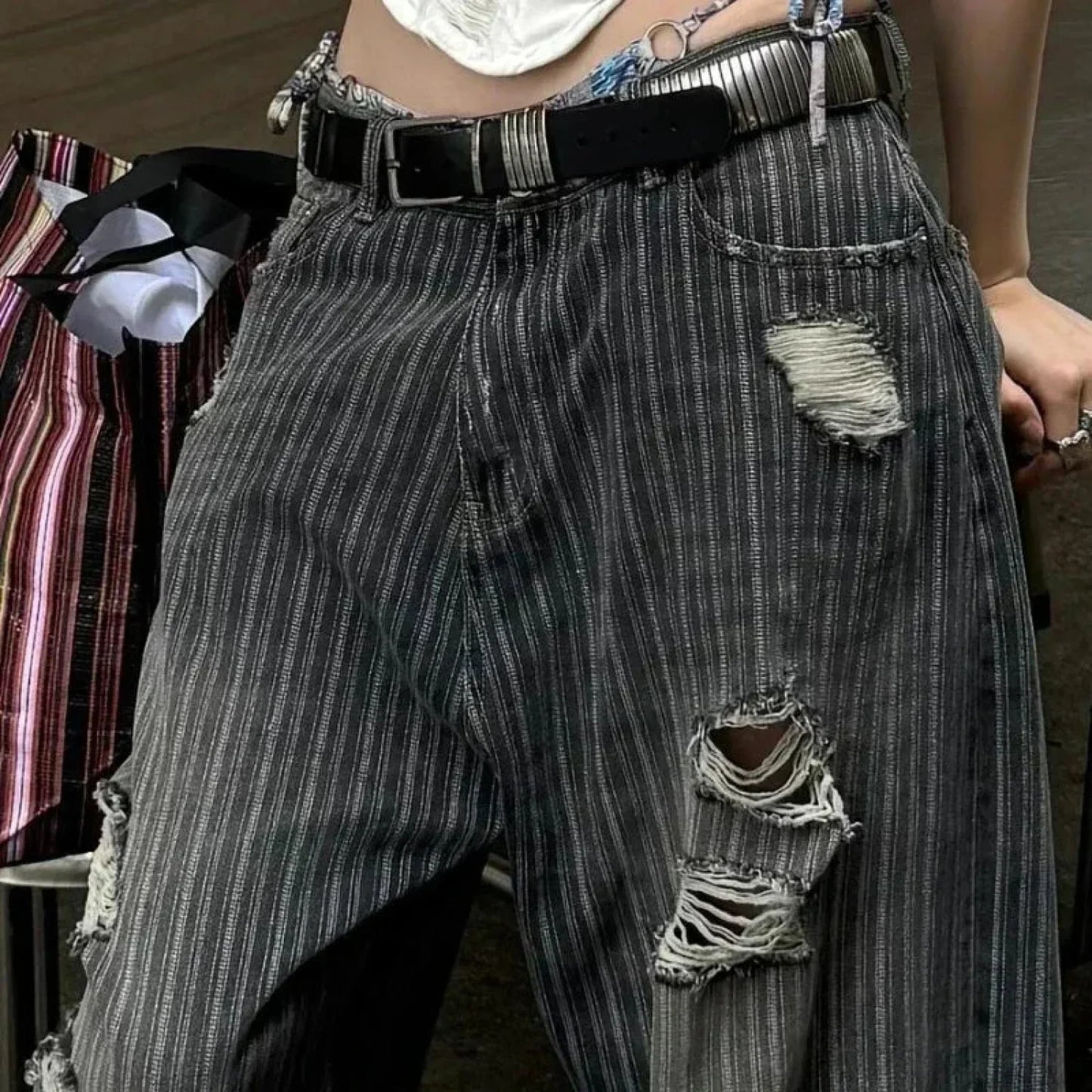 Striped Vintage Y2K Women Jeans Pants