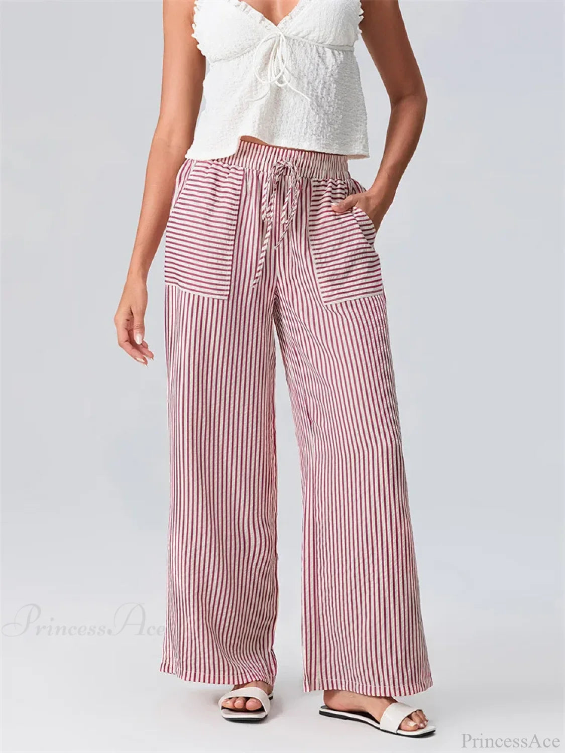 Striped Wide Leg Elastic Waist Loose Street Pant