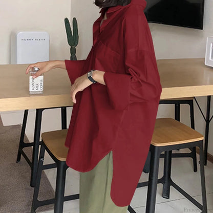 Stylish Lapel Solid Asymmetrical Blouse