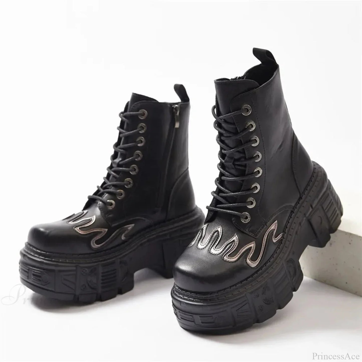 Stylish Rebel Lace-Up Circular Toe Thigh High Gothic Boot