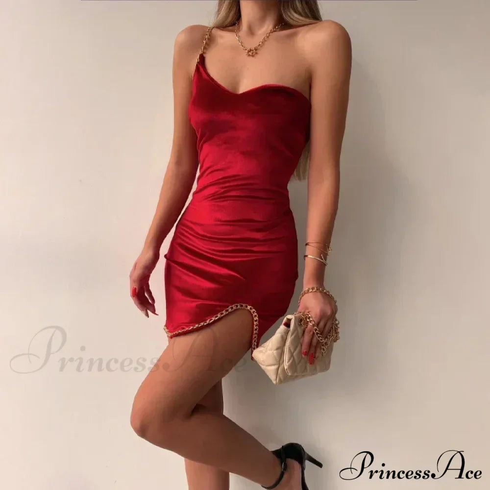 Stylish Sexy Elegant Summer One Shoulder Open Backless Party Mini Bodycon Dress
