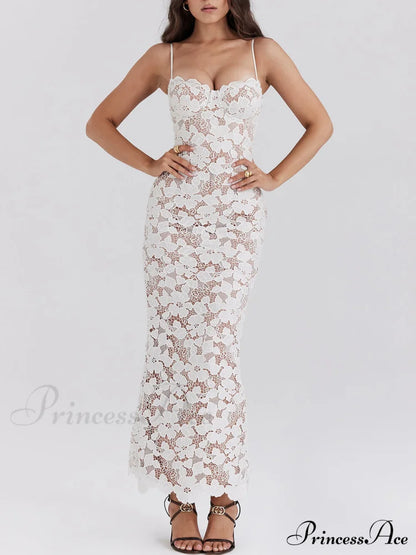 Stylish Sexy Lace Charming Halter See-Through Midi Dress