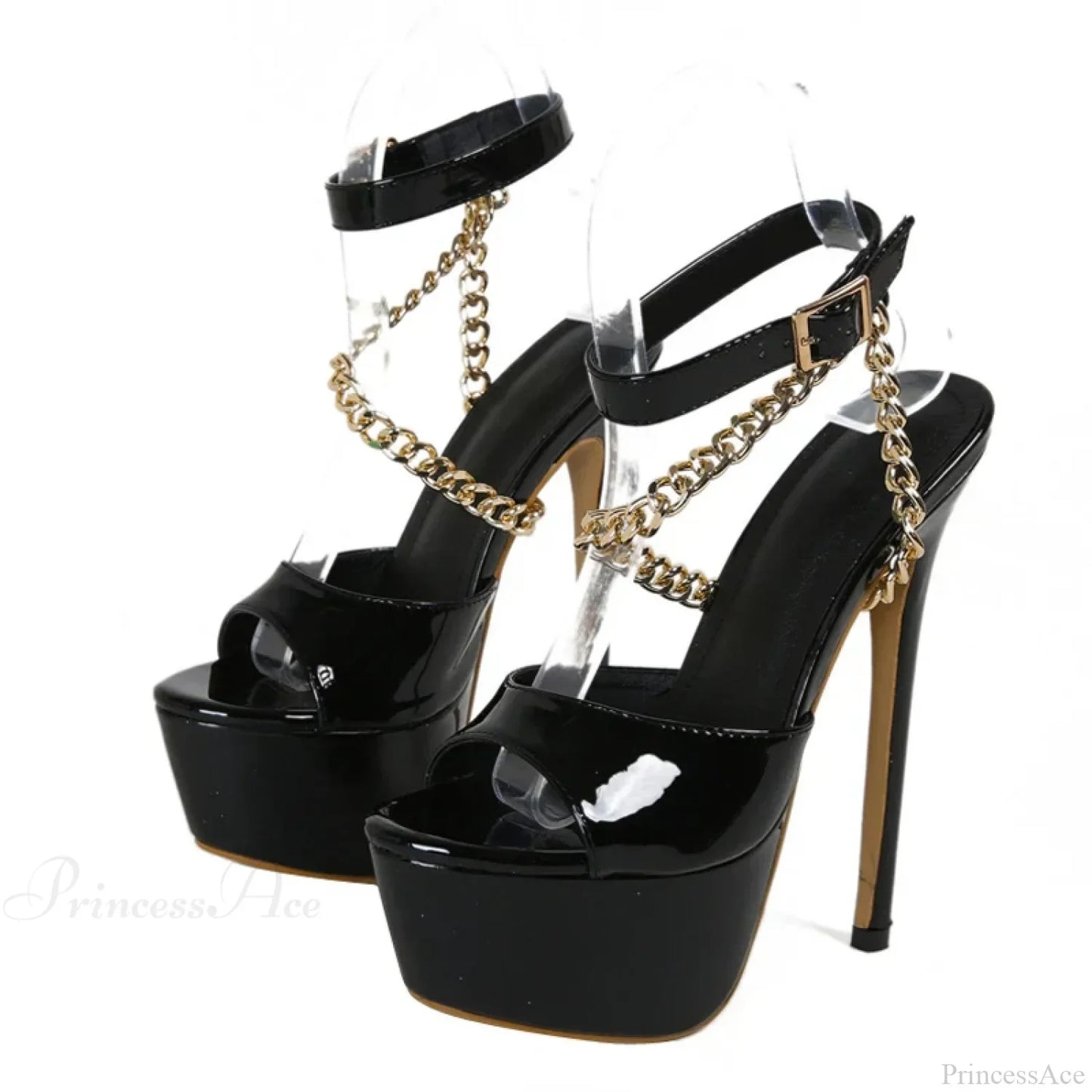Summer 16CM Super-High Platform Sandals Open-Toe Chain Ankle-Strap Ladies Party Stripper High Heel