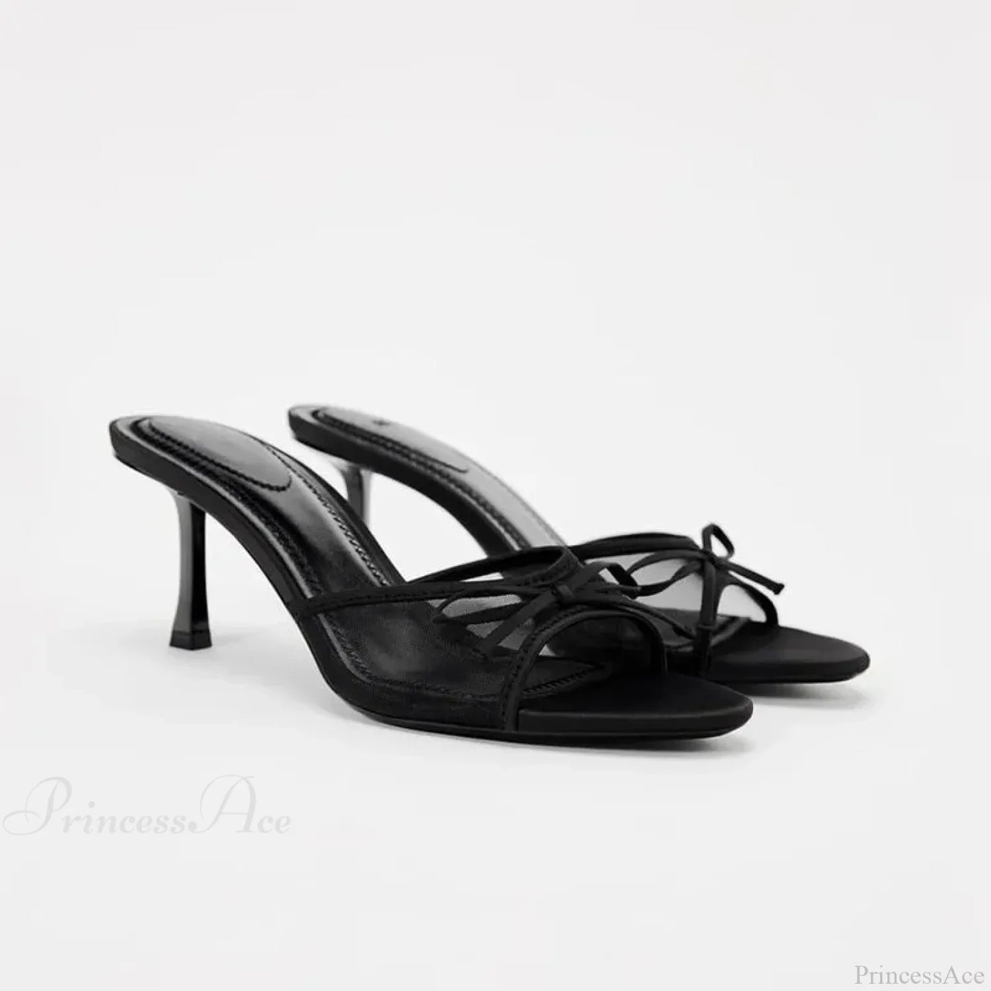 Summer Bow Decorated Mesh Fabric High-heeled Fashion Low Heel Pump