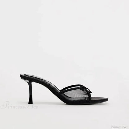 Summer Bow Decorated Mesh Fabric High-heeled Fashion Low Heel Pump