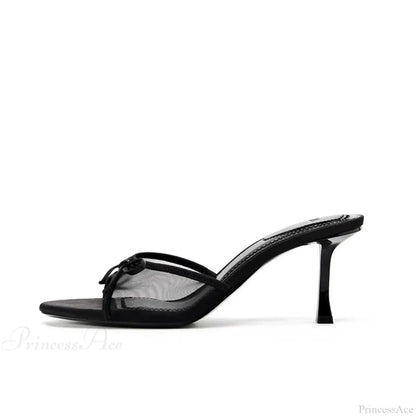 Summer Bow Decorated Mesh Fabric High-heeled Fashion Low Heel Pump