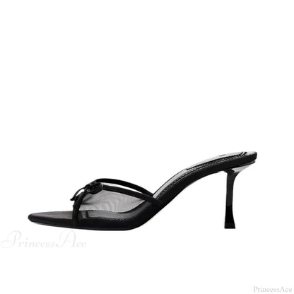 Summer Bow Decorated Mesh Fabric High-heeled Fashion Low Heel Pump