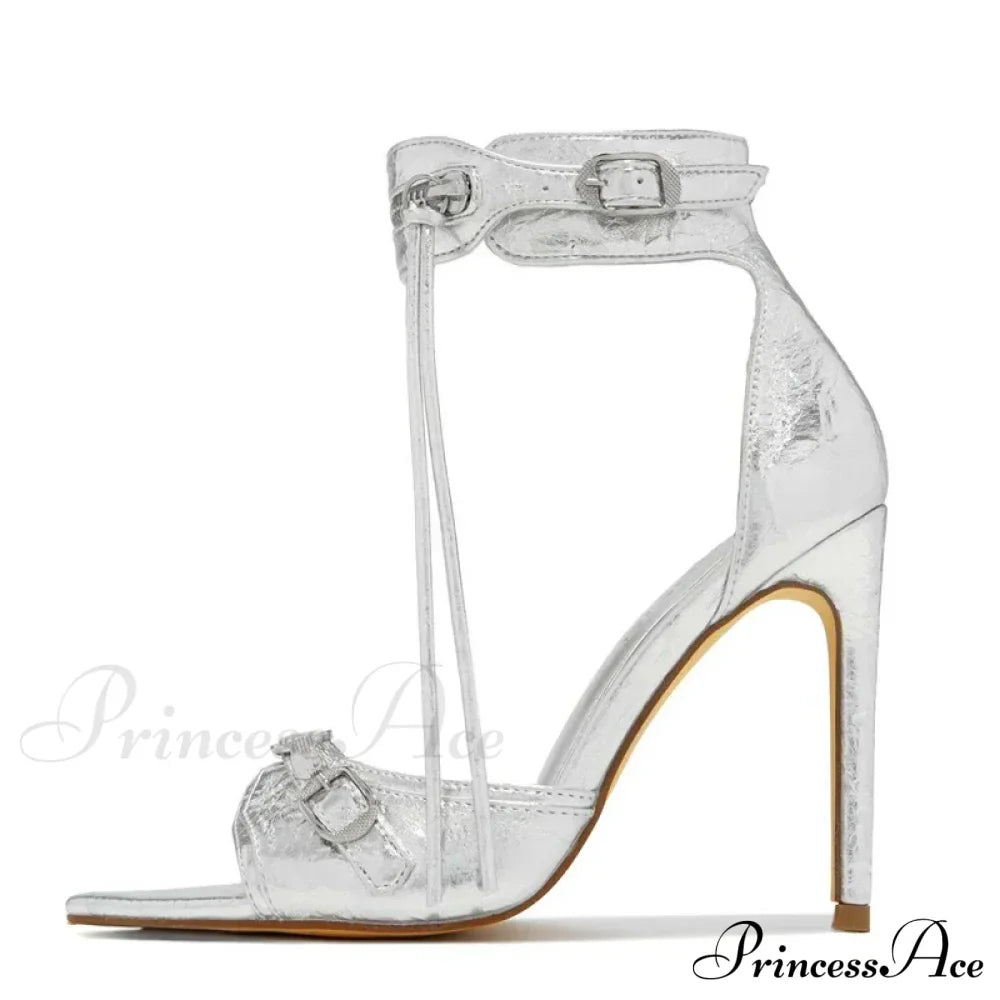 Summer Fashion Zip Tassel Women Sandals Metal Rivet Buckle Pointed Open Toe Stripper Heels Wedding Banquet Shoes Stiletto