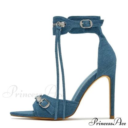 Summer Fashion Zip Tassel Women Sandals Metal Rivet Buckle Pointed Open Toe Stripper Heels Wedding Banquet Shoes Stiletto