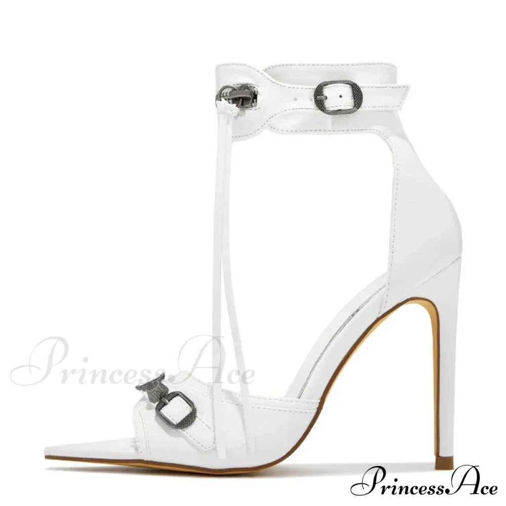 Summer Fashion Zip Tassel Women Sandals Metal Rivet Buckle Pointed Open Toe Stripper Heels Wedding Banquet Shoes Stiletto