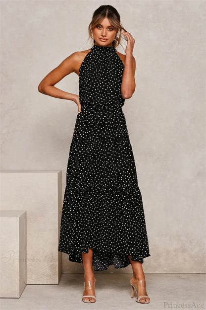 Summer Floral Print Halter Neck Beach Floral Dress