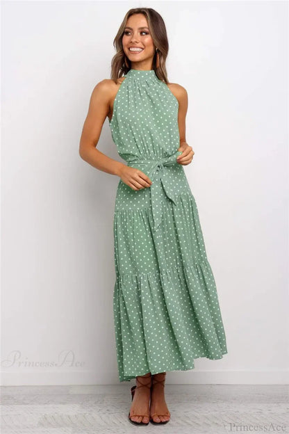 Summer Floral Print Halter Neck Beach Floral Dress