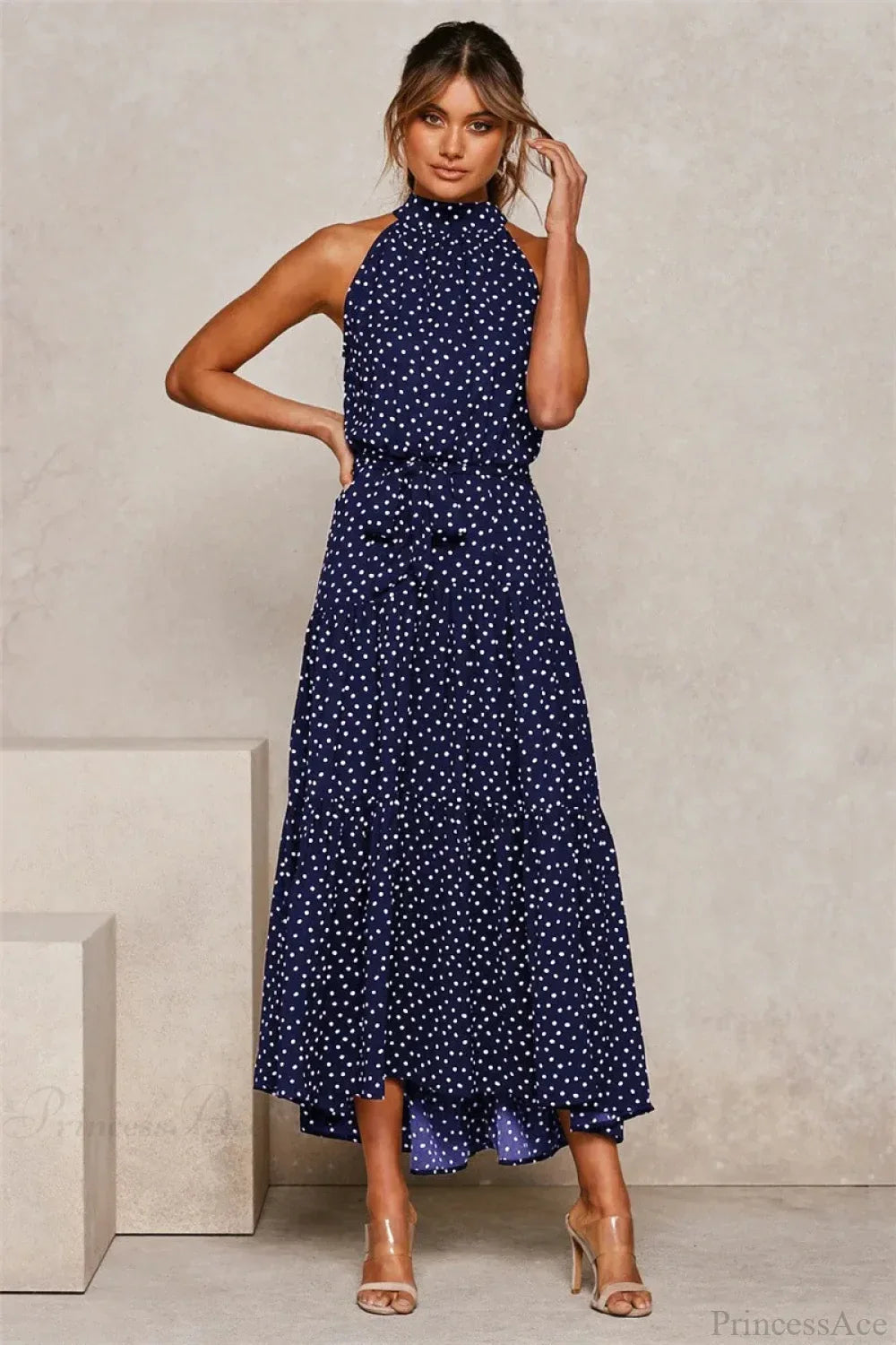 Summer Floral Print Halter Neck Beach Floral Dress