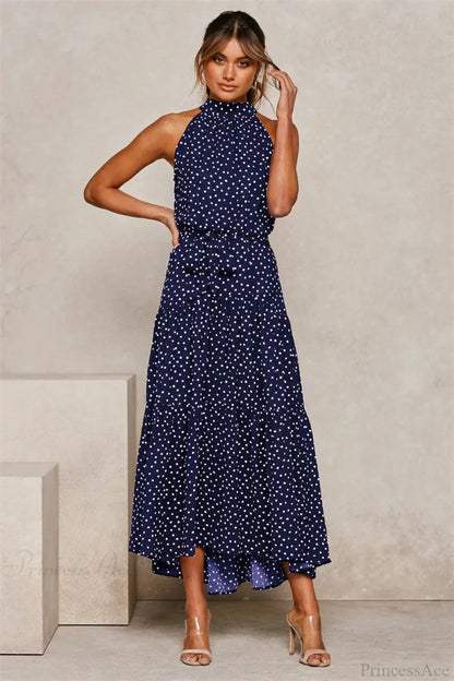 Summer Floral Print Halter Neck Beach Floral Dress