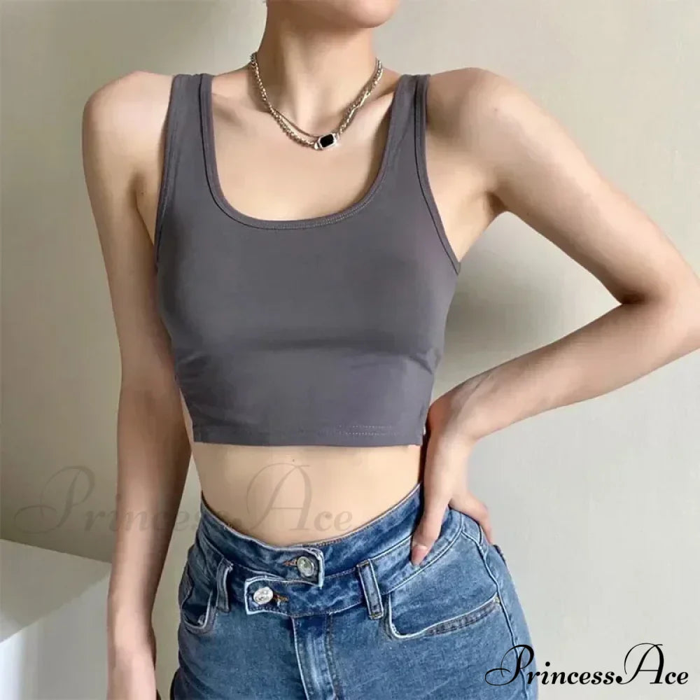 Summer New Arrival Girls Cropped Solid Color Tight-Fitting Round Neck Vest with Side Slits Tank top