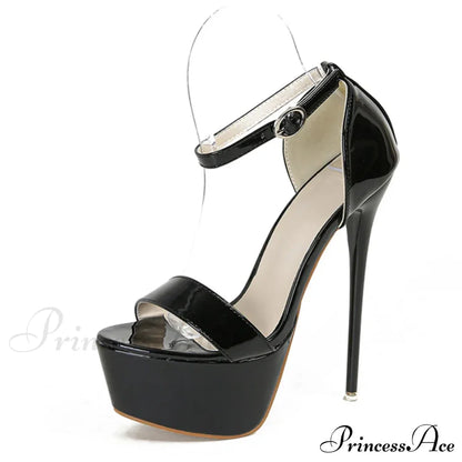 Summer Open Toe Stiletto Platform Sandals - Red Ankle Strap High Heels - Size 46