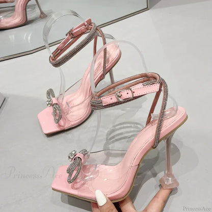 Summer Party Wedding Sandals Crystal Rhinestone Bowknot High Heels Pvc Transparent Pumps High Heel