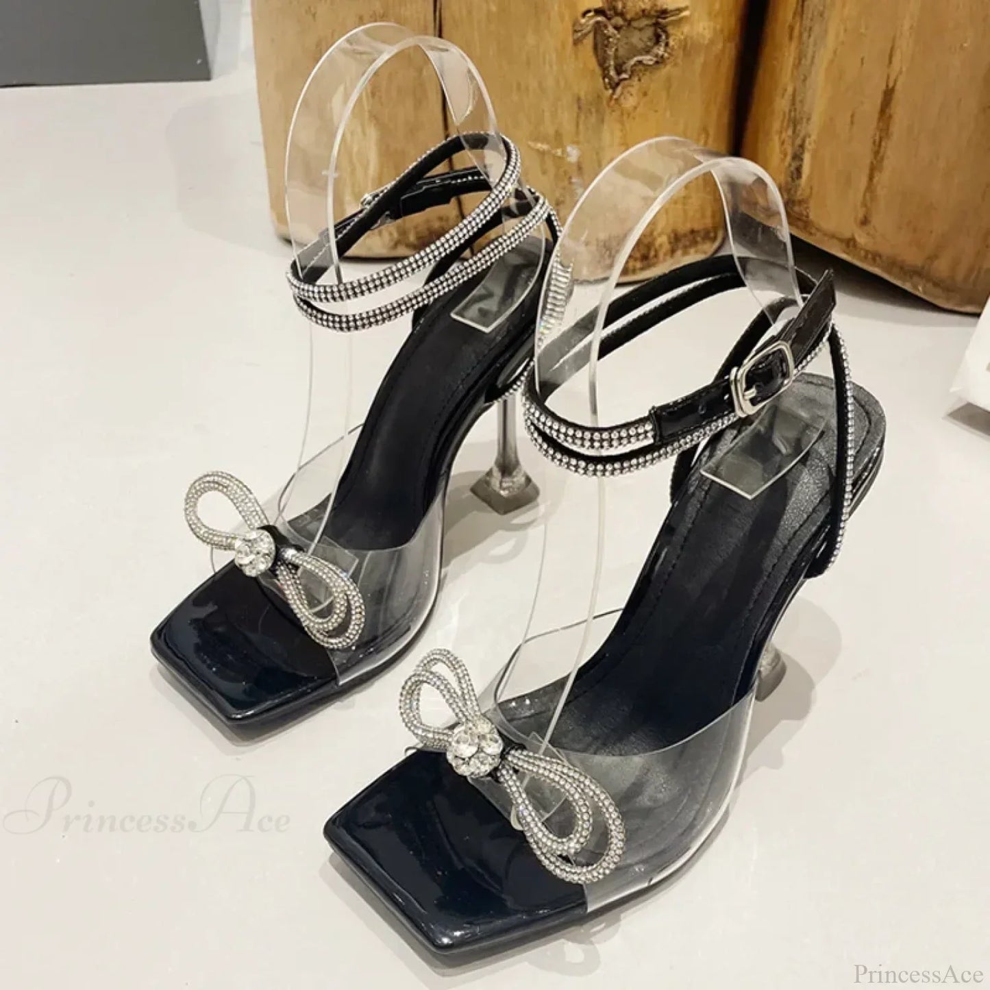 Summer Party Wedding Sandals Crystal Rhinestone Bowknot High Heels Pvc Transparent Pumps High Heel