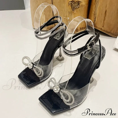 Summer Party Wedding Sandals Ladies Crystal Rhinestone Bowknot High Heels Transparent Shoes Women Pumps