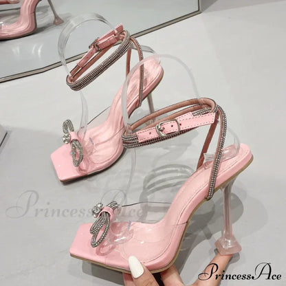 Summer Party Wedding Sandals Ladies Crystal Rhinestone Bowknot High Heels Transparent Shoes Women Pumps