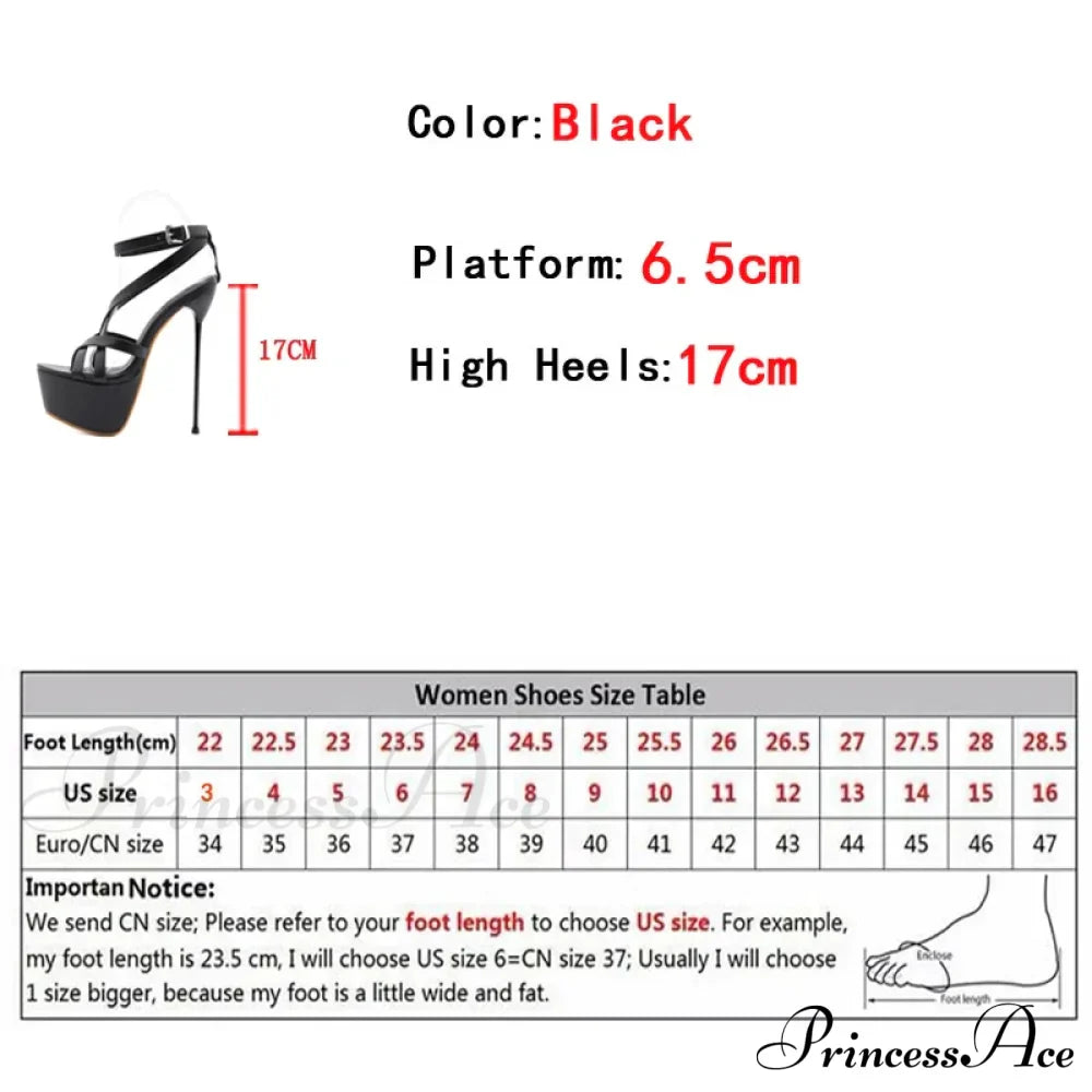 Summer Sexy 17CM Women Platform Sandals Open Toe Buckle Strap High Heels Pole Dance Shoe Black