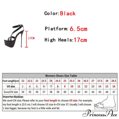 Summer Sexy 17CM Women Platform Sandals Open Toe Buckle Strap High Heels Pole Dance Shoe Black
