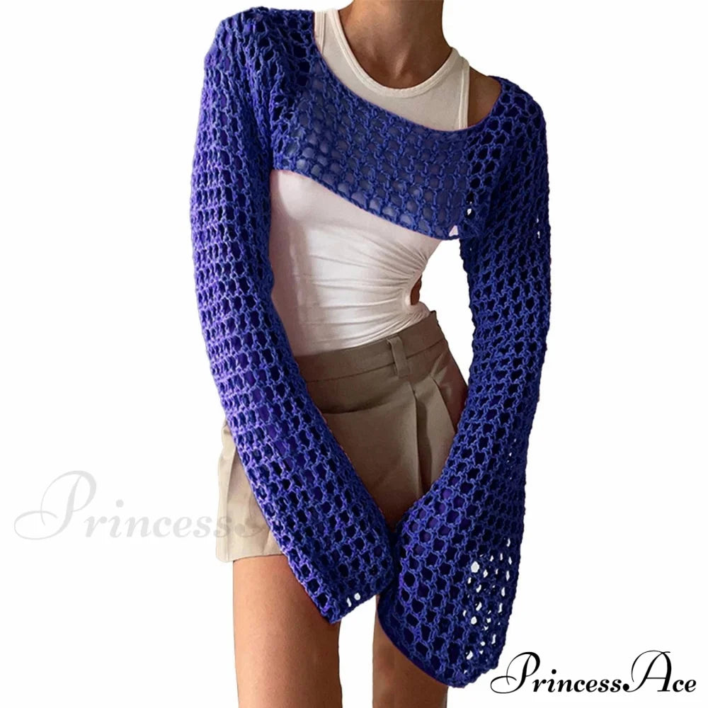 Summer Sexy Long Sleeve Smock Knitted Crop Top