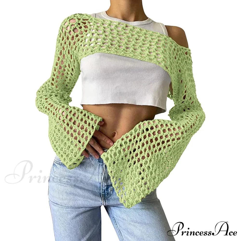 Summer Sexy Long Sleeve Smock Knitted Crop Top